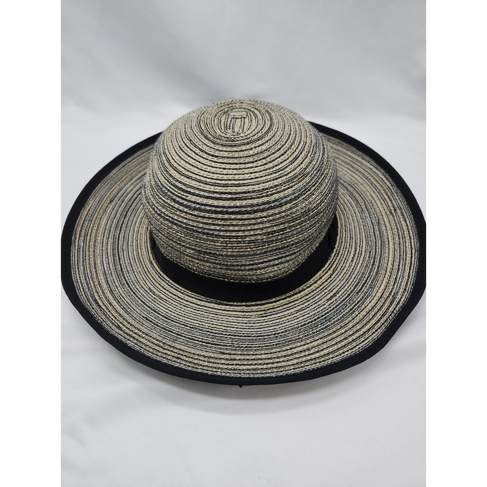 SOLAR ESCAPE Sun Hat Women's One Size Wide Brim Gardening Striped Black Band